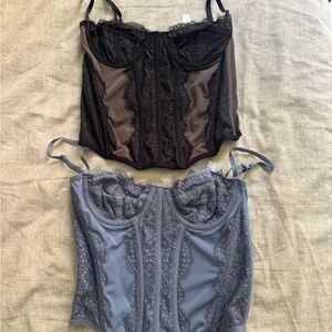 Elegant Lace Corset Top - Black and Blue
